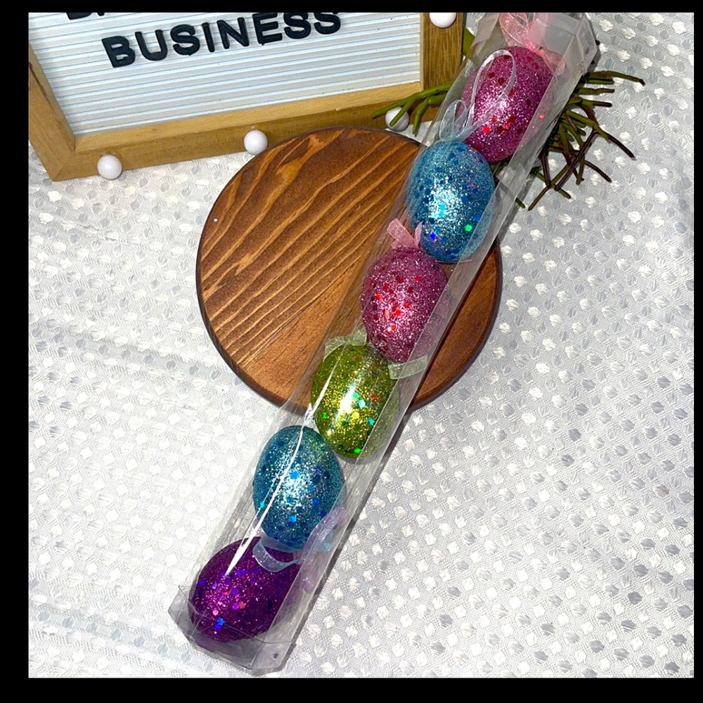 6 Easter Pastel SPARKLE Hanging Egg Ornaments Tree Decorations 2.5"